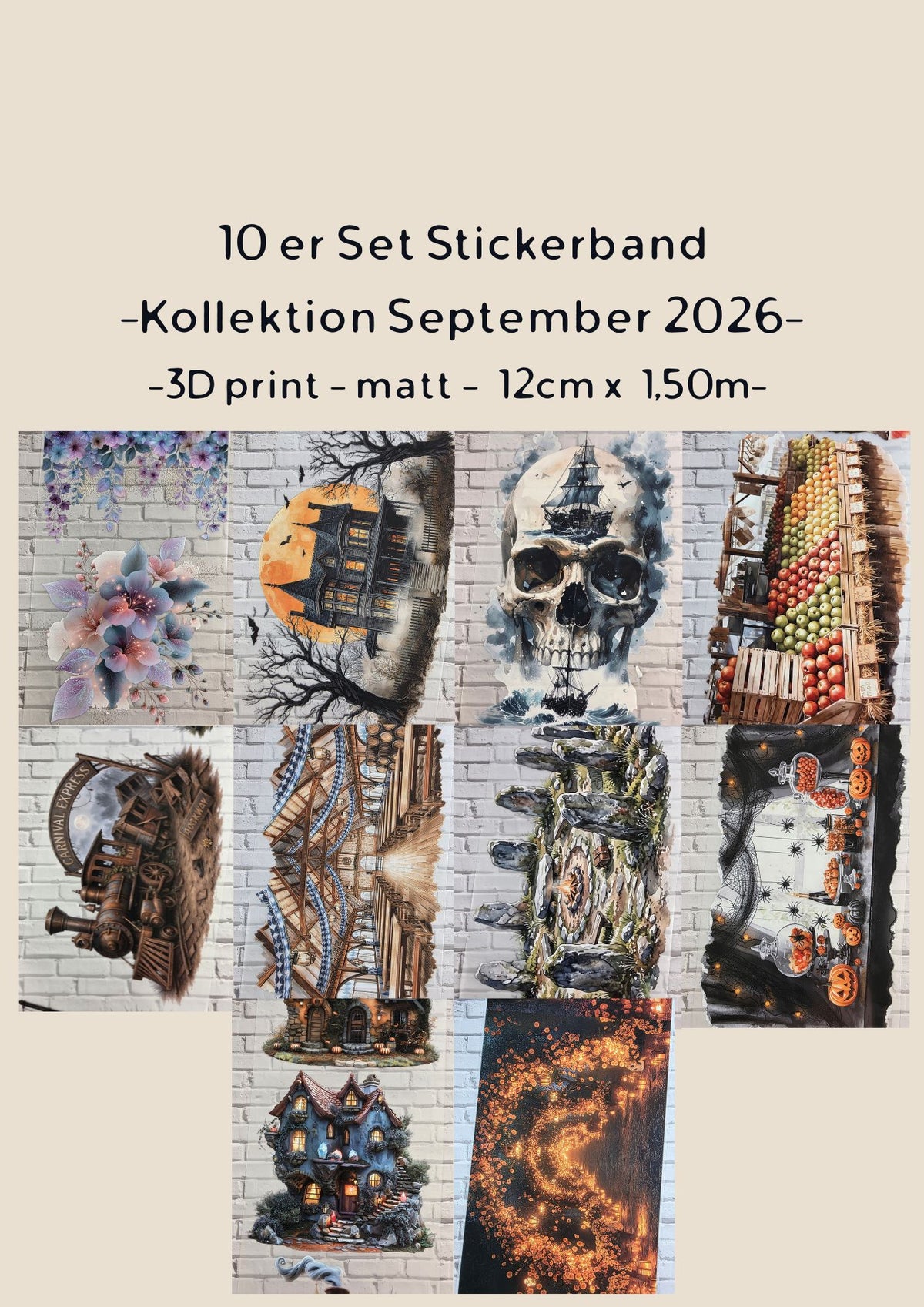 10er Set XL PET Tape 3D Stickerbänder Bundle 12cm x 1,50m Kollektion September 2026