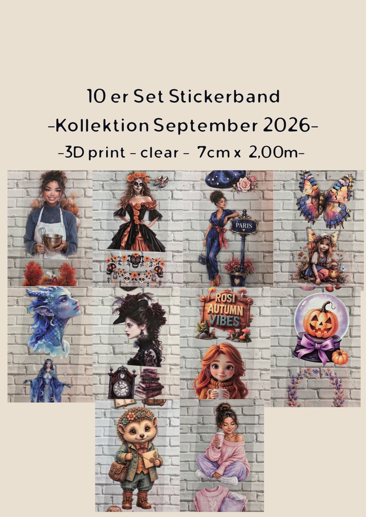 10er Set PET Tape CLEAR 3D Stickerbänder 7cm x 2,00m Kollektion September 2026