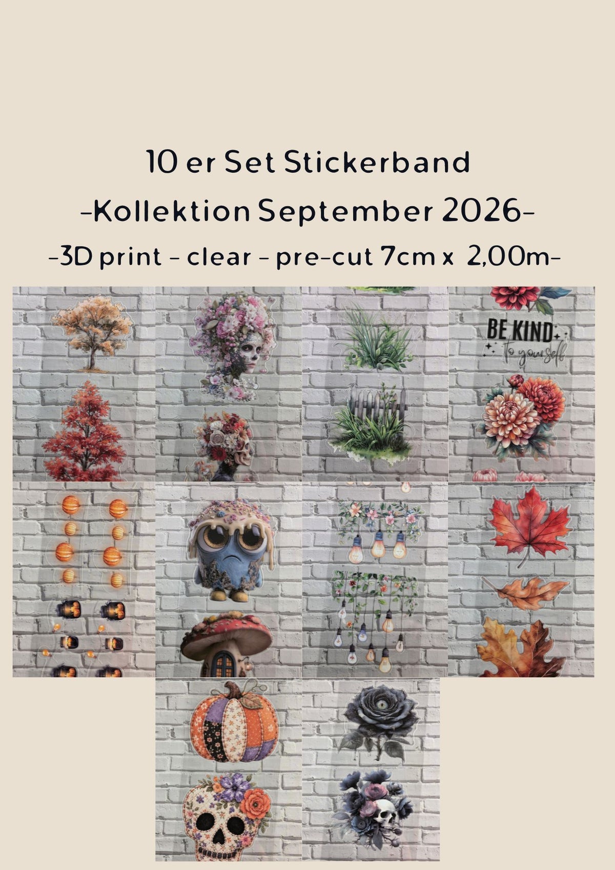 10er Set PET Tape CLEAR PRE-CUT 3D Stickerbänder 7cm x 2,00m Kollektion September 2026