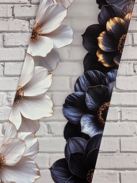 PET Tape Stickerband Blumen / Flower border black & white 7cm x 1,50m