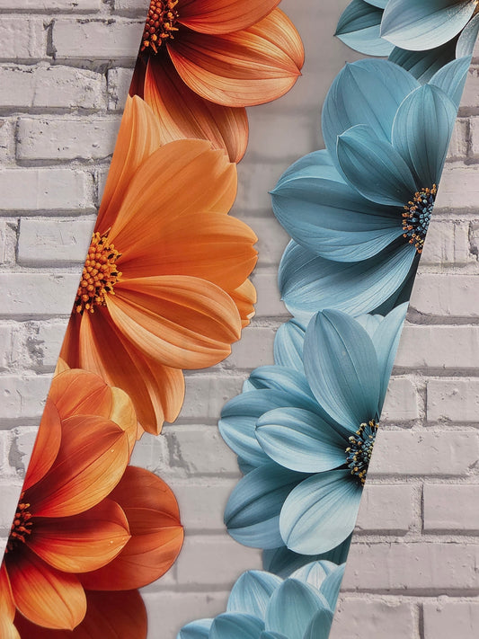 PET Tape Stickerband Blumen / Flower border orange & turquoise 7cm x 1,50m