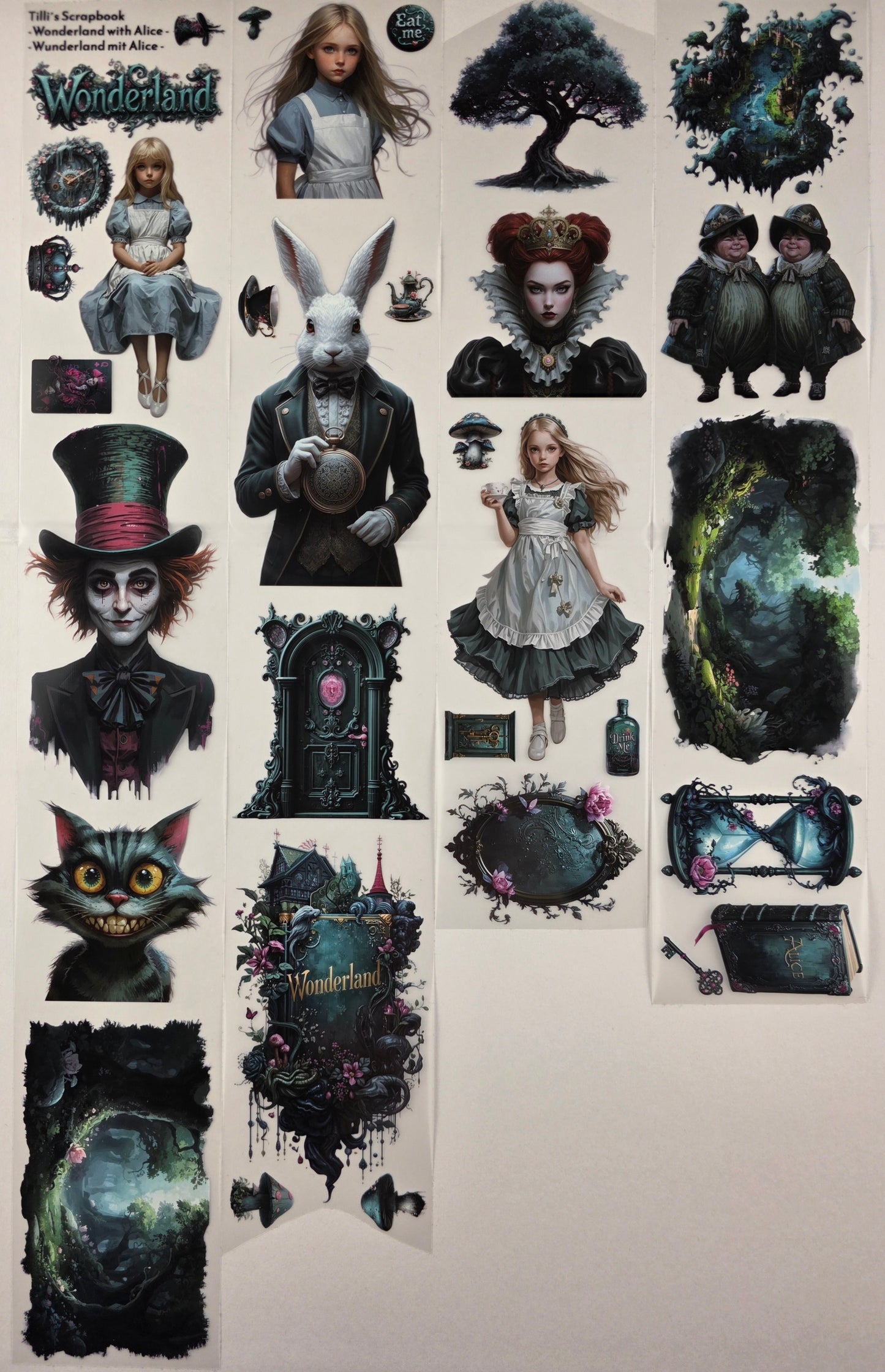 PET Tape Stickerband Wunderland mit Alice 7cm x 1,50m