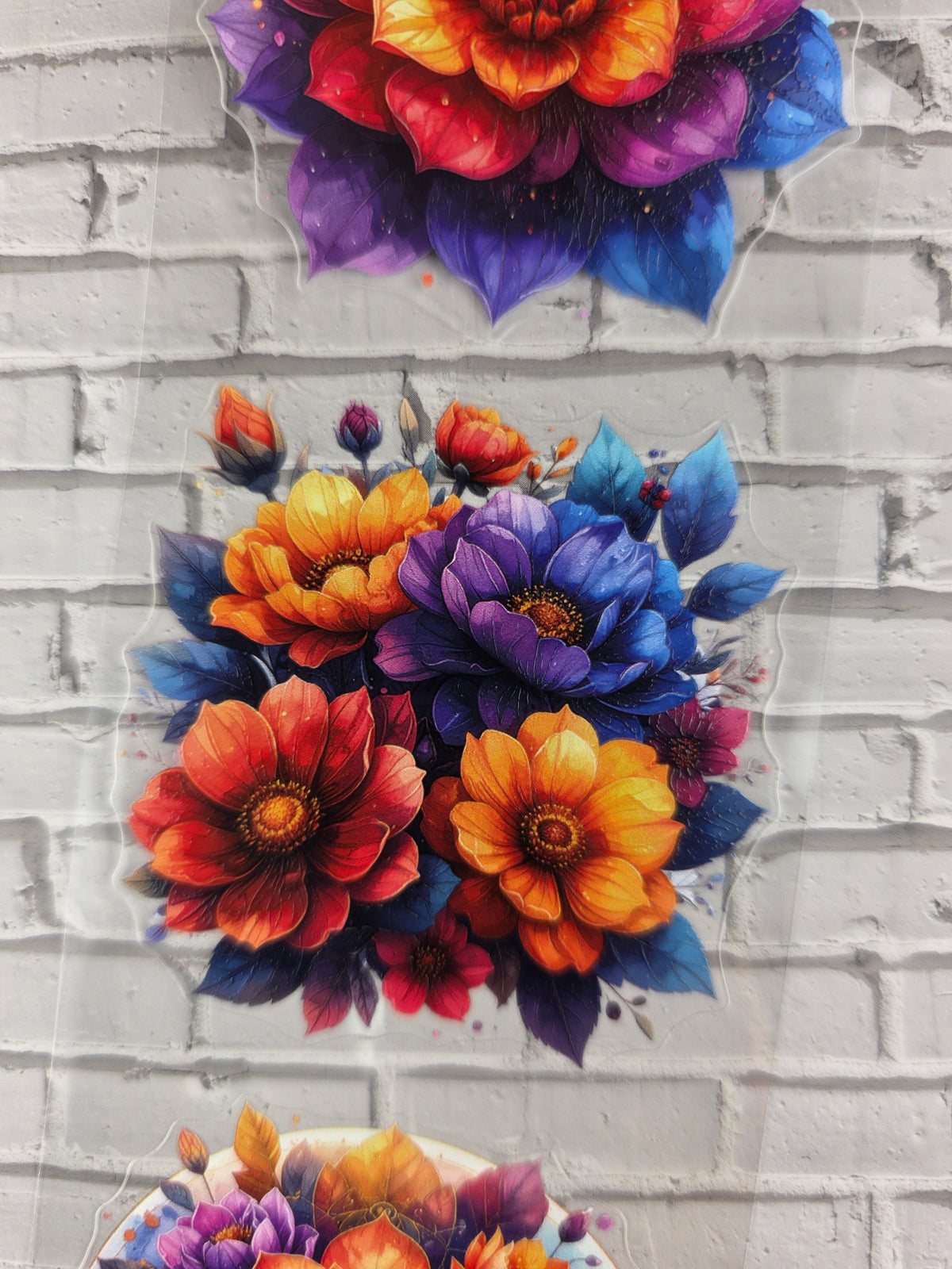 PET Tape 3D PRE-Cut Stickerband Flowers fire & crystal 7cm x 1,50m