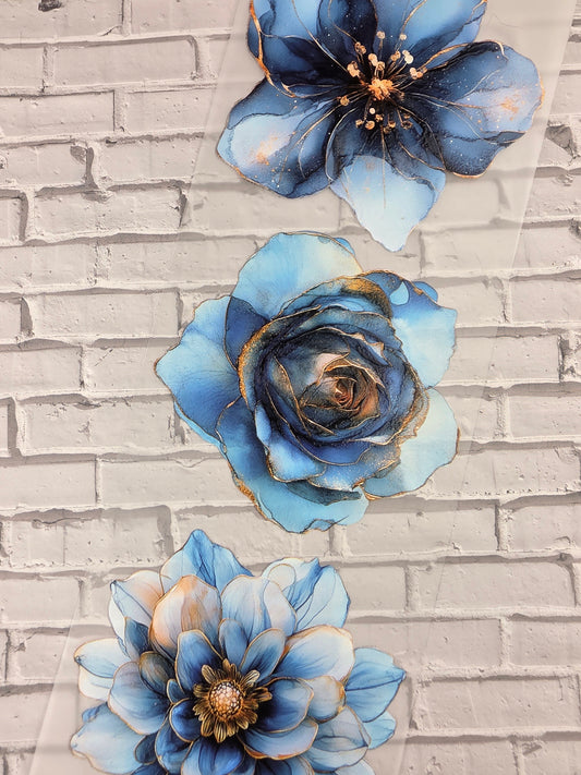 PET Tape 3D Stickerband Flowers petrol 7cm x 1,50m