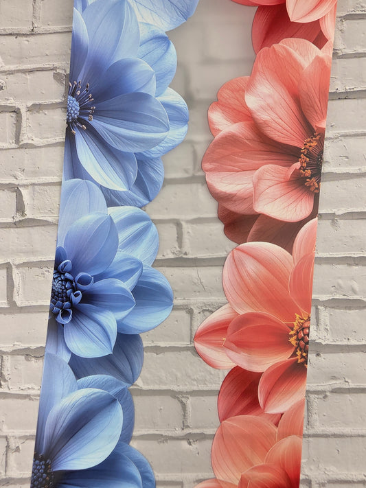 PET Tape Stickerband Flower border sky blue/coral 7cm x 1,50m