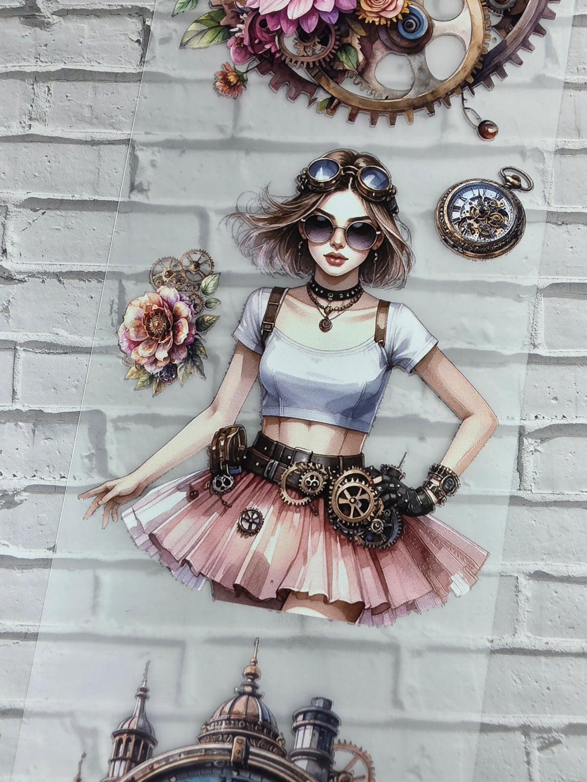 PET Tape 3D Stickerband Steampunk city ladies 7cm x 1,50m