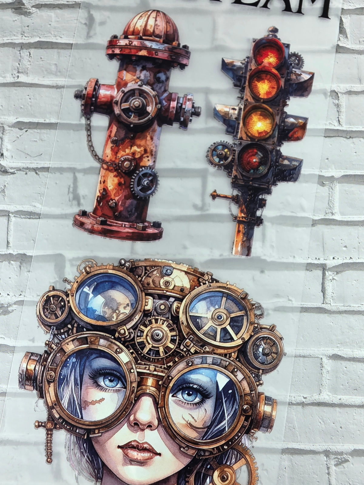 PET Tape 3D Stickerband Steampunk city ladies 7cm x 1,50m