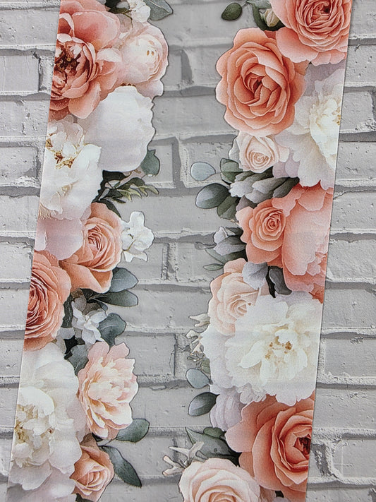 PET Tape 3D Stickerband Flower border peach/white 7cm x 1,50m