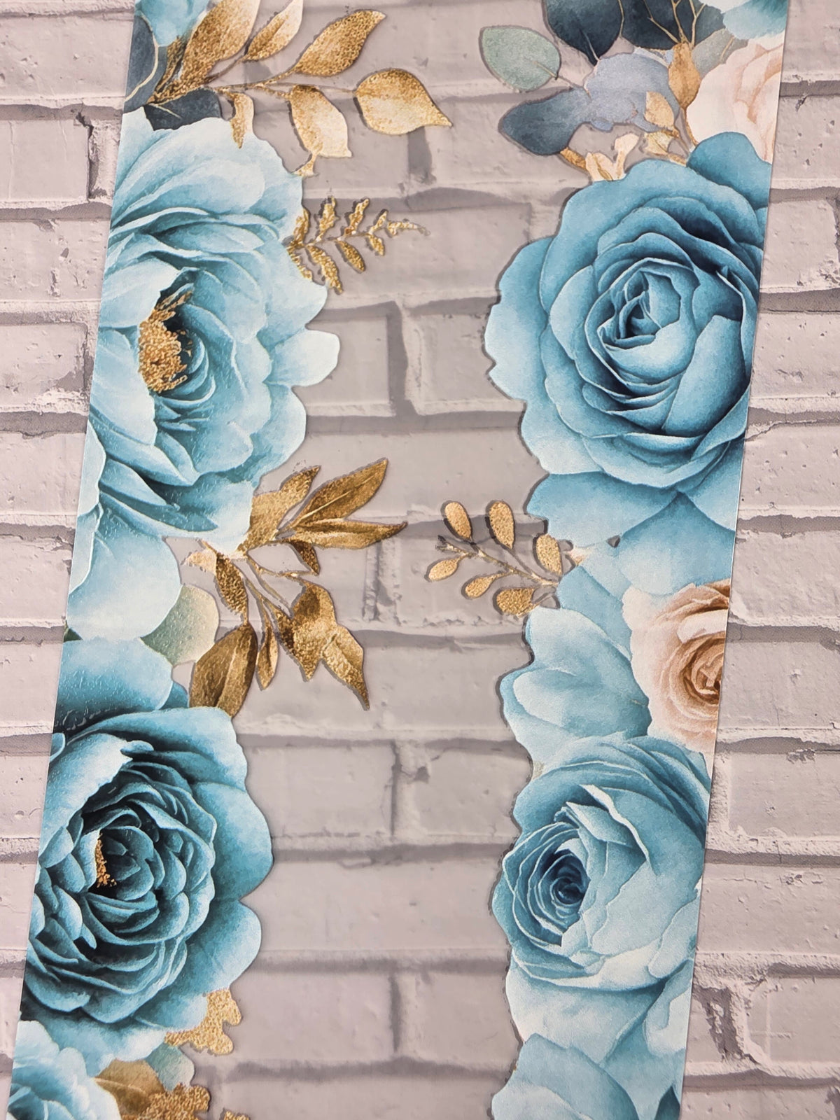 PET Tape 3D Stickerband Flower border turquoise/gold 7cm x 1,50m
