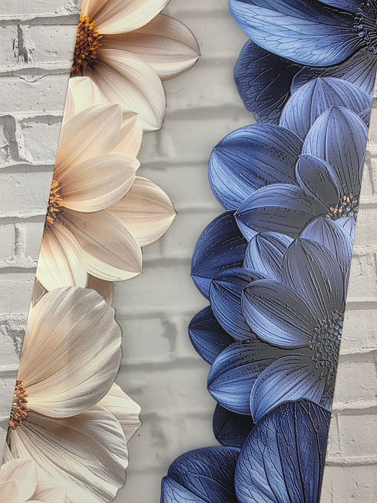PET Tape 3D Stickerband Flower border creme/navy 7cm x 1,50m