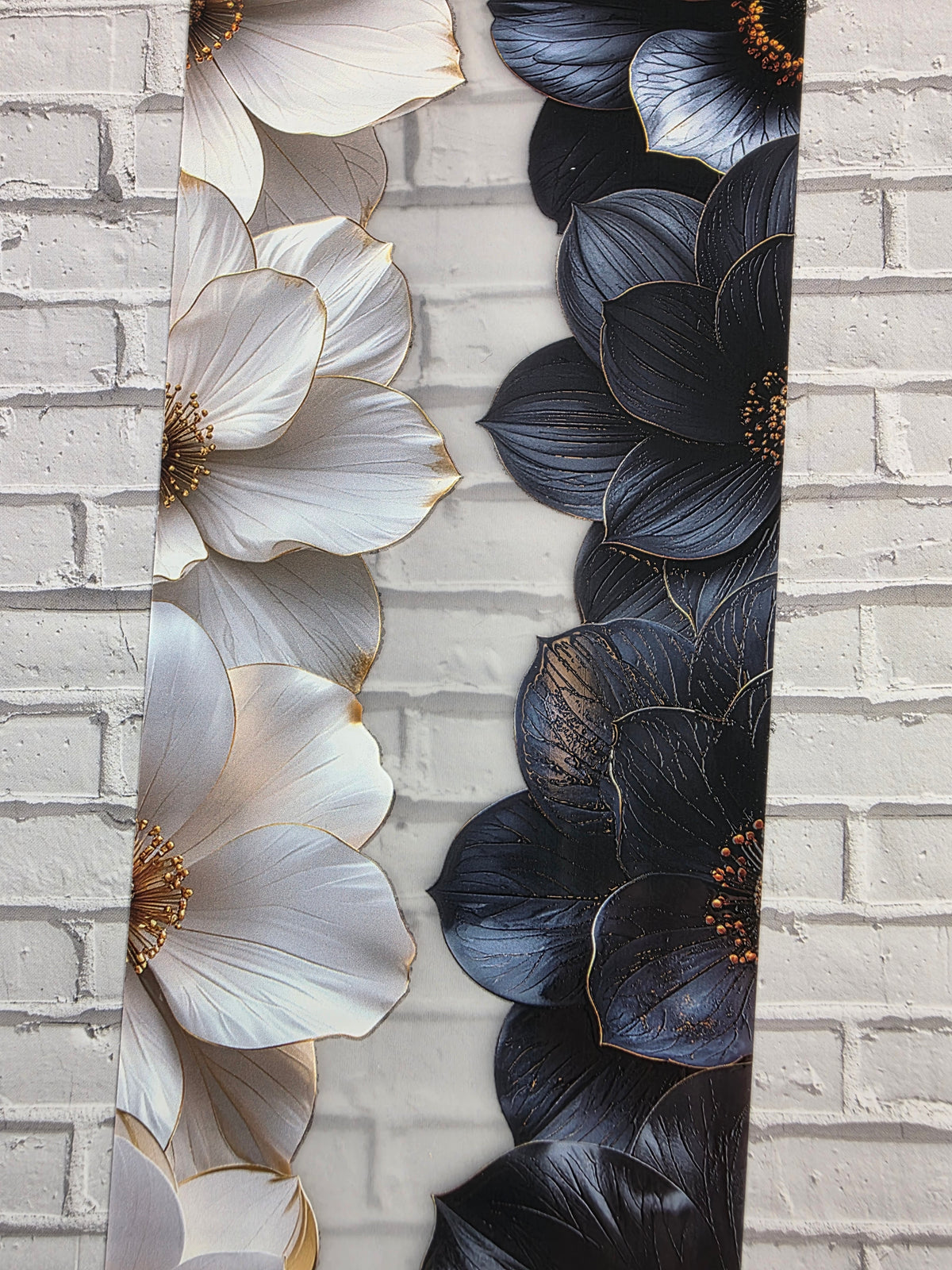 PET Tape matt 3D Stickerband Flower Border Black & White 7cm x 1,50m