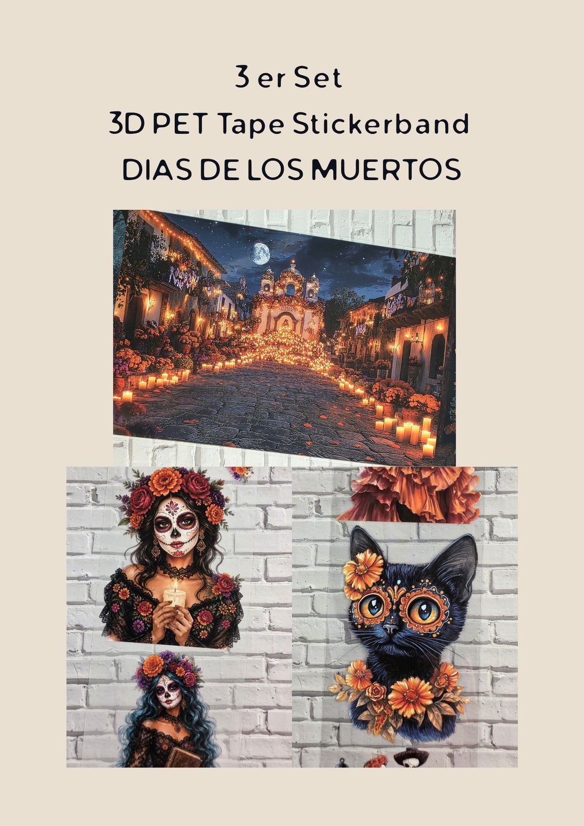 3er Set PET Tape DIAS DE LOS MUERTOS 3D Stickerbänder Bundle