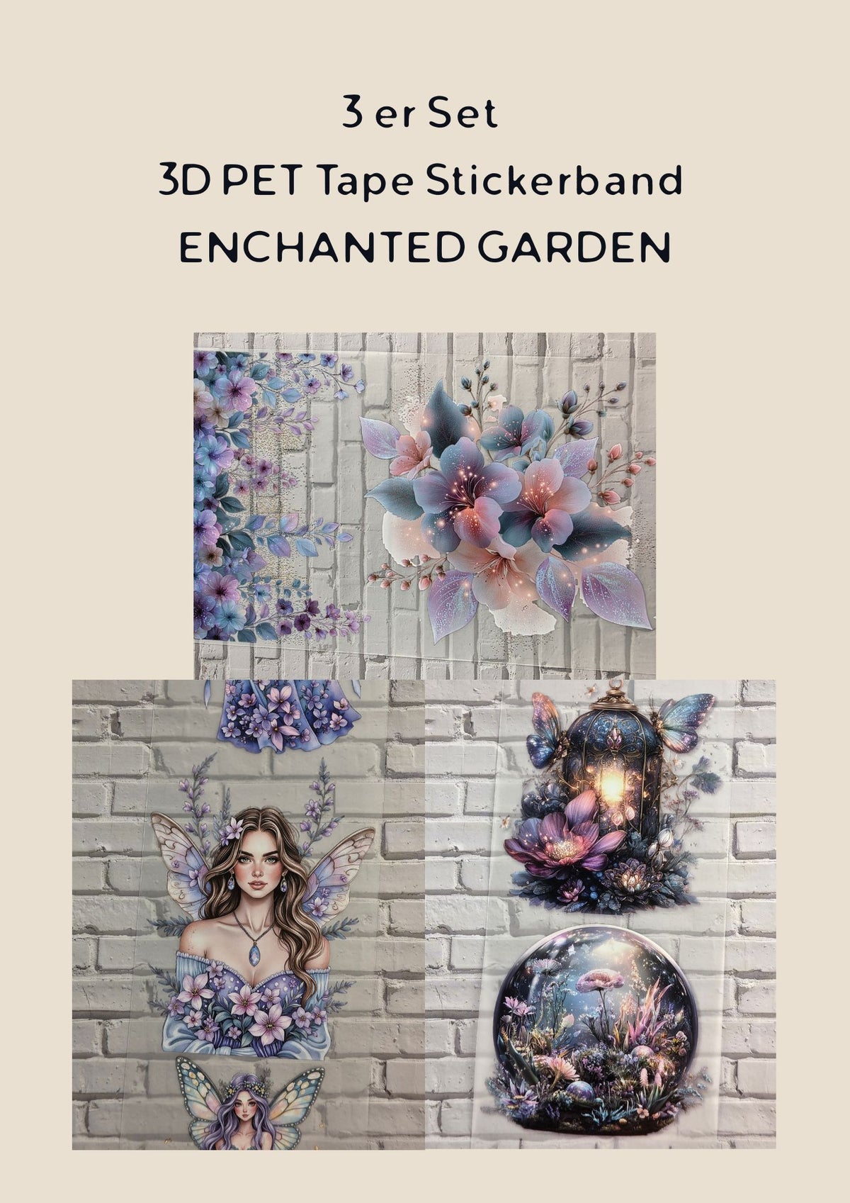 3er Set PET Tape ENCHANTED GARDEN 3D Stickerbänder Bundle