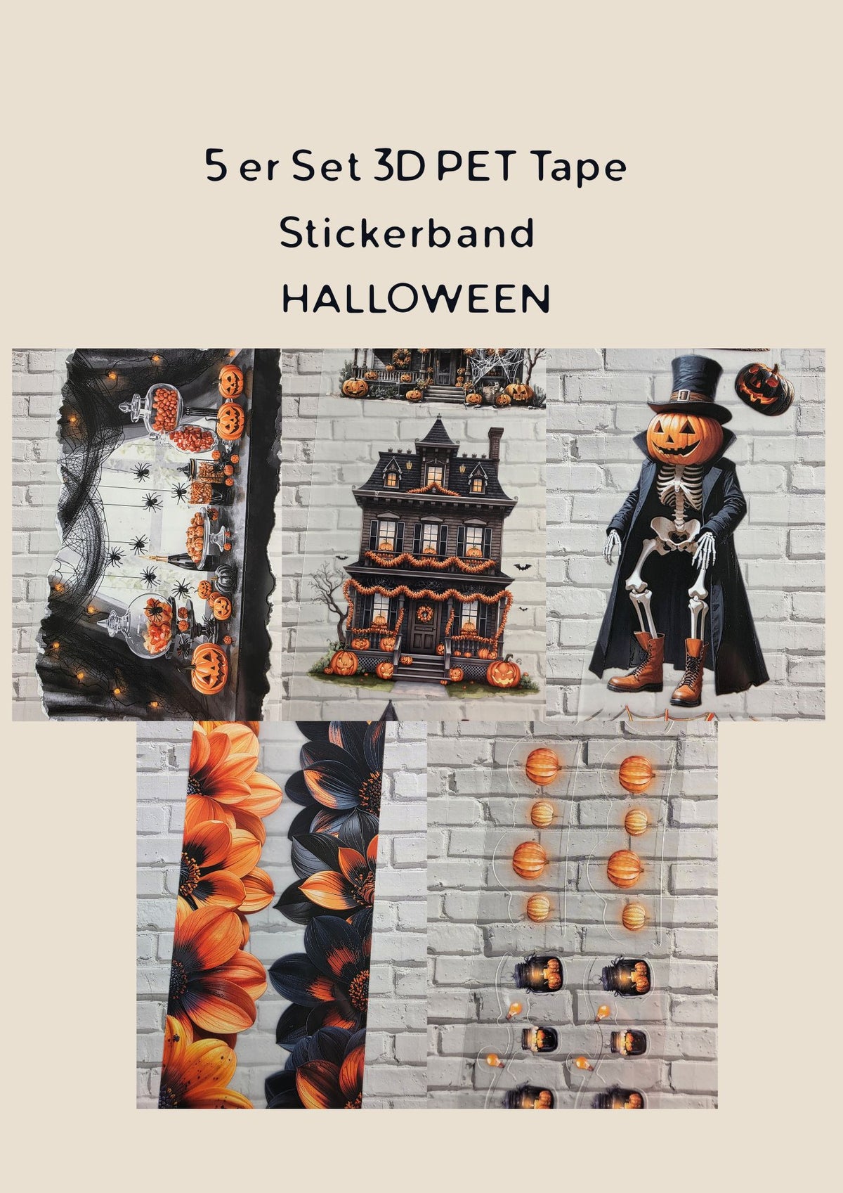 5er Set PET Tape HALLOWEEN 3D Stickerbänder Bundle