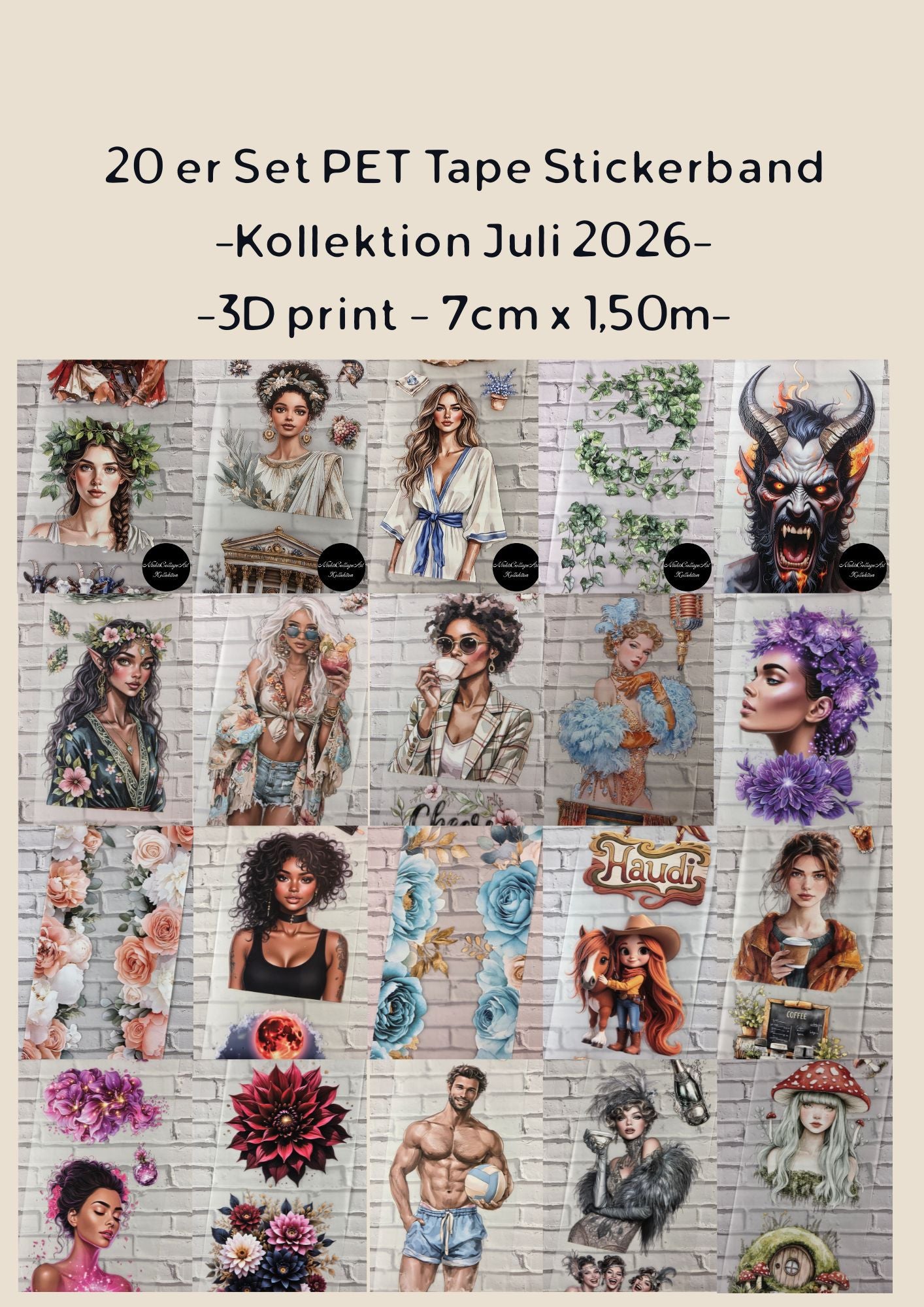 20er Set PET Tape 3D Stickerbänder Bundle 7cm x 1,50m Kollektion Juli 2026