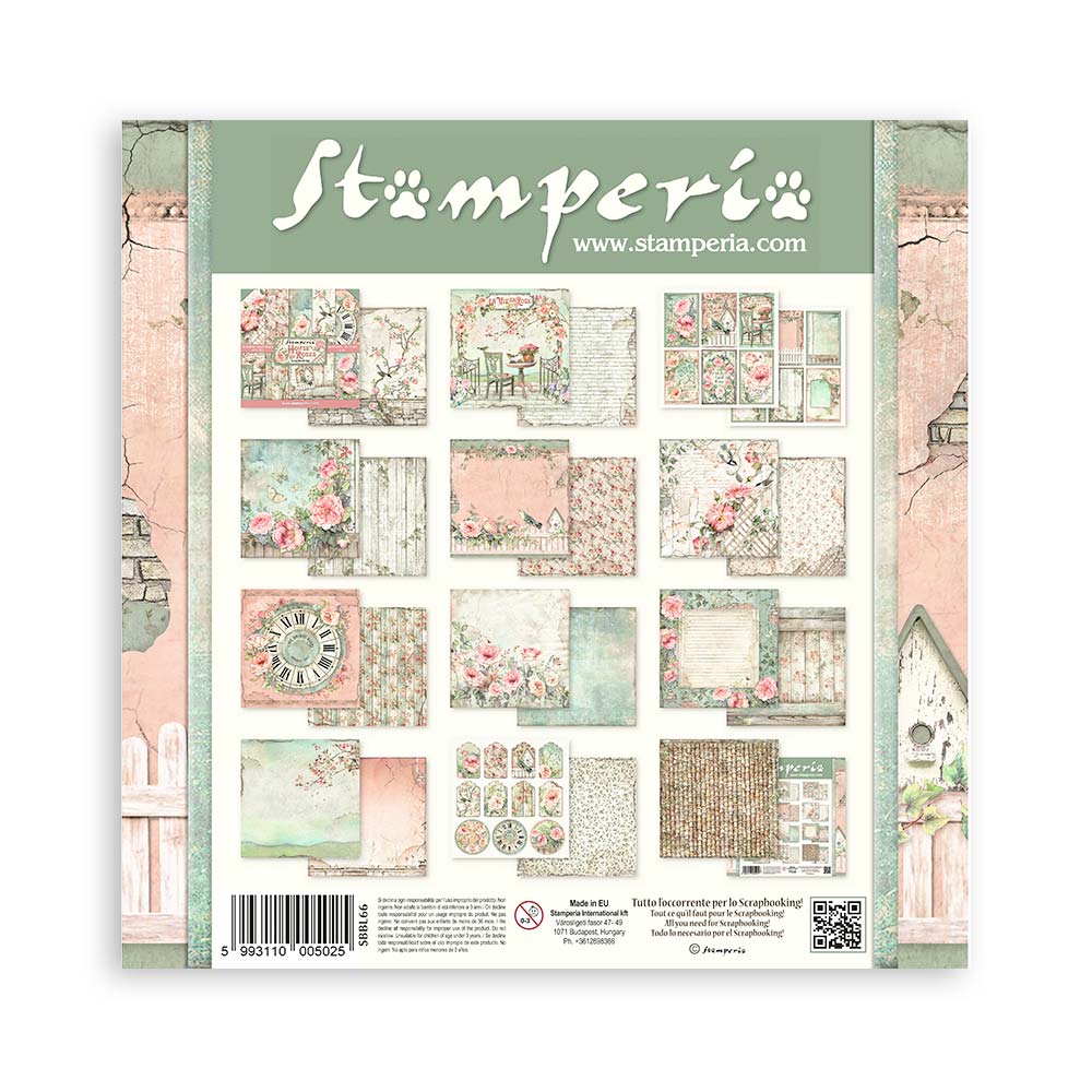 Stamperia Scrapbooking Block - House of Roses - 30,5x30,5cm 10 Blatt Paper Pad