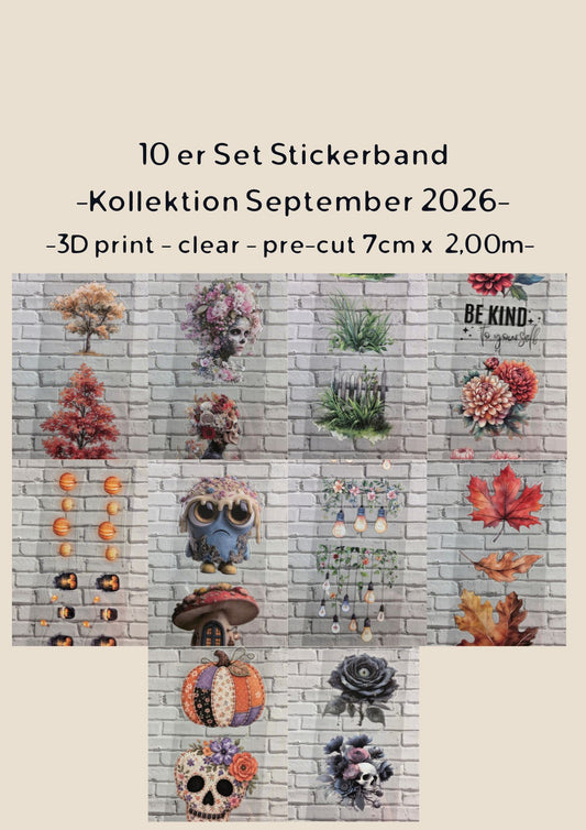 10er Set PET Tape CLEAR PRE-CUT 3D Stickerbänder 7cm x 2,00m Kollektion September 2026