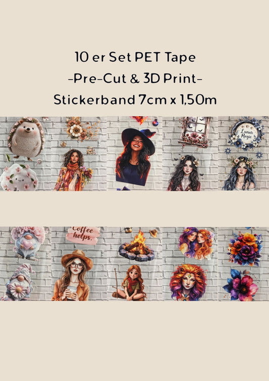 PET Tape 10er Set Stickerbänder Pre-Cut & 3D Print Bundle 7cm x 1,50m -Kollektion Januar 2026-