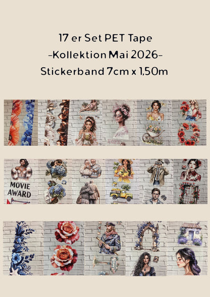 17er Set 3D PET Tape Stickerbänder Mega Bundle 7cm x 1,50m -Kollektion Mai 2026-