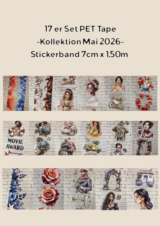 17er Set 3D PET Tape Stickerbänder Mega Bundle 7cm x 1,50m -Kollektion Mai 2026-