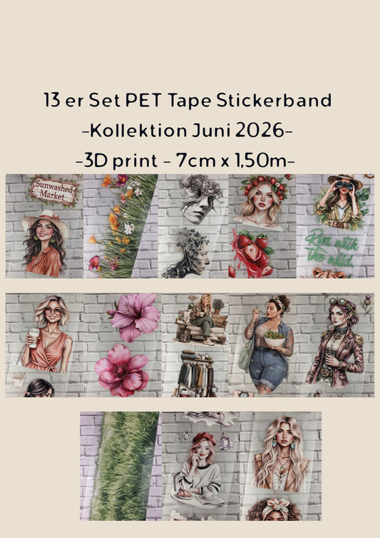 13er Set PET Tape 3D Stickerbänder Bundle 7cm x 1,50m - Kollektion Juni 2026 -