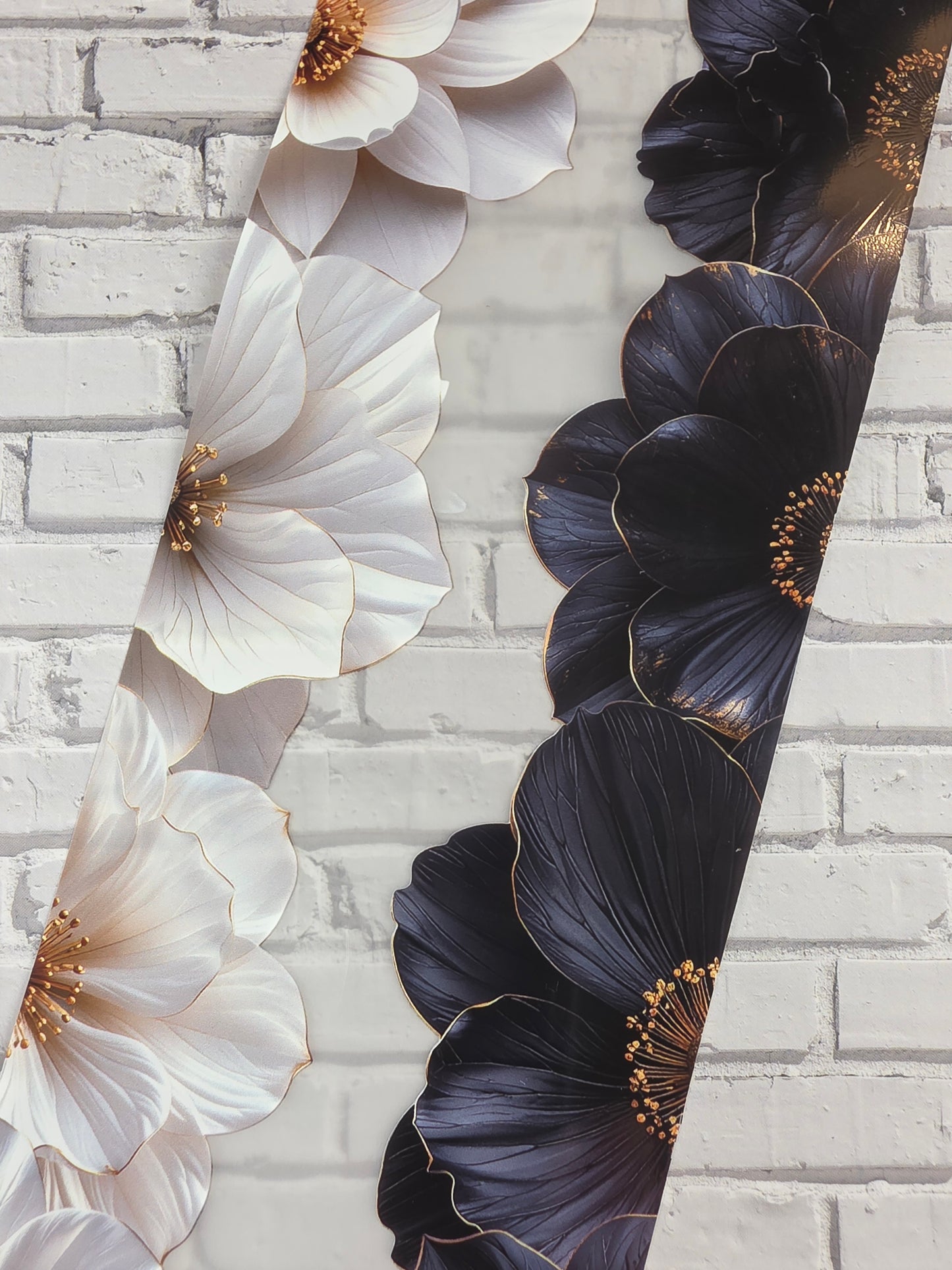 PET Tape Stickerband Blumen / Flower border black & white 7cm x 1,50m