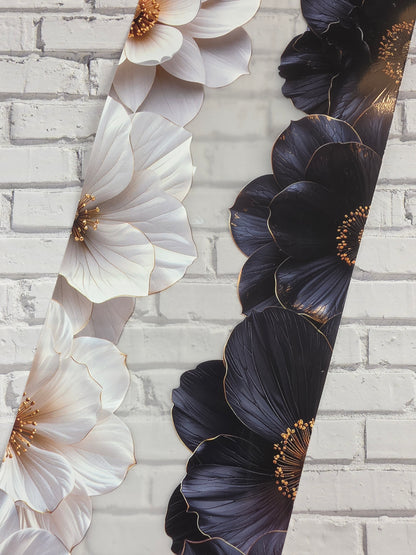 PET Tape Stickerband Blumen / Flower border black & white 7cm x 1,50m