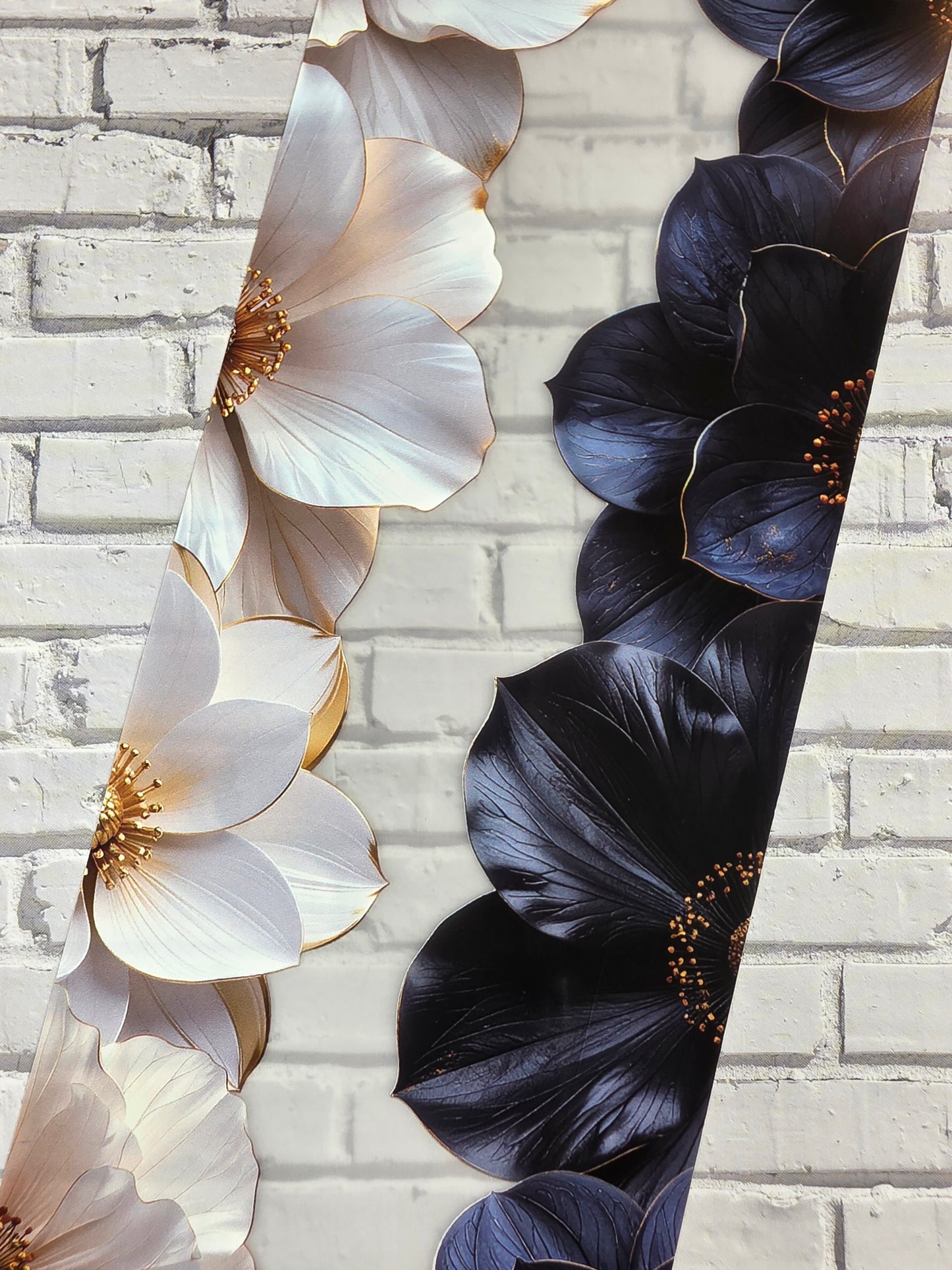 PET Tape Stickerband Blumen / Flower border black & white 7cm x 1,50m
