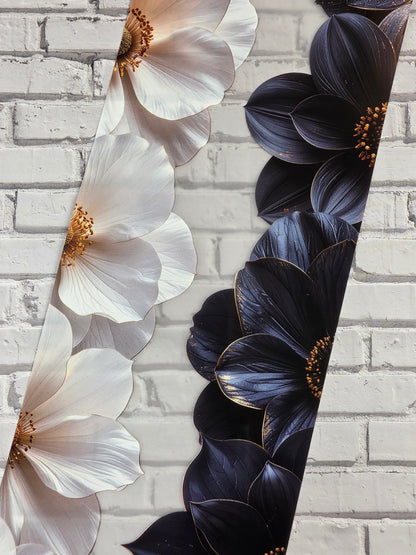 PET Tape Stickerband Blumen / Flower border black & white 7cm x 1,50m