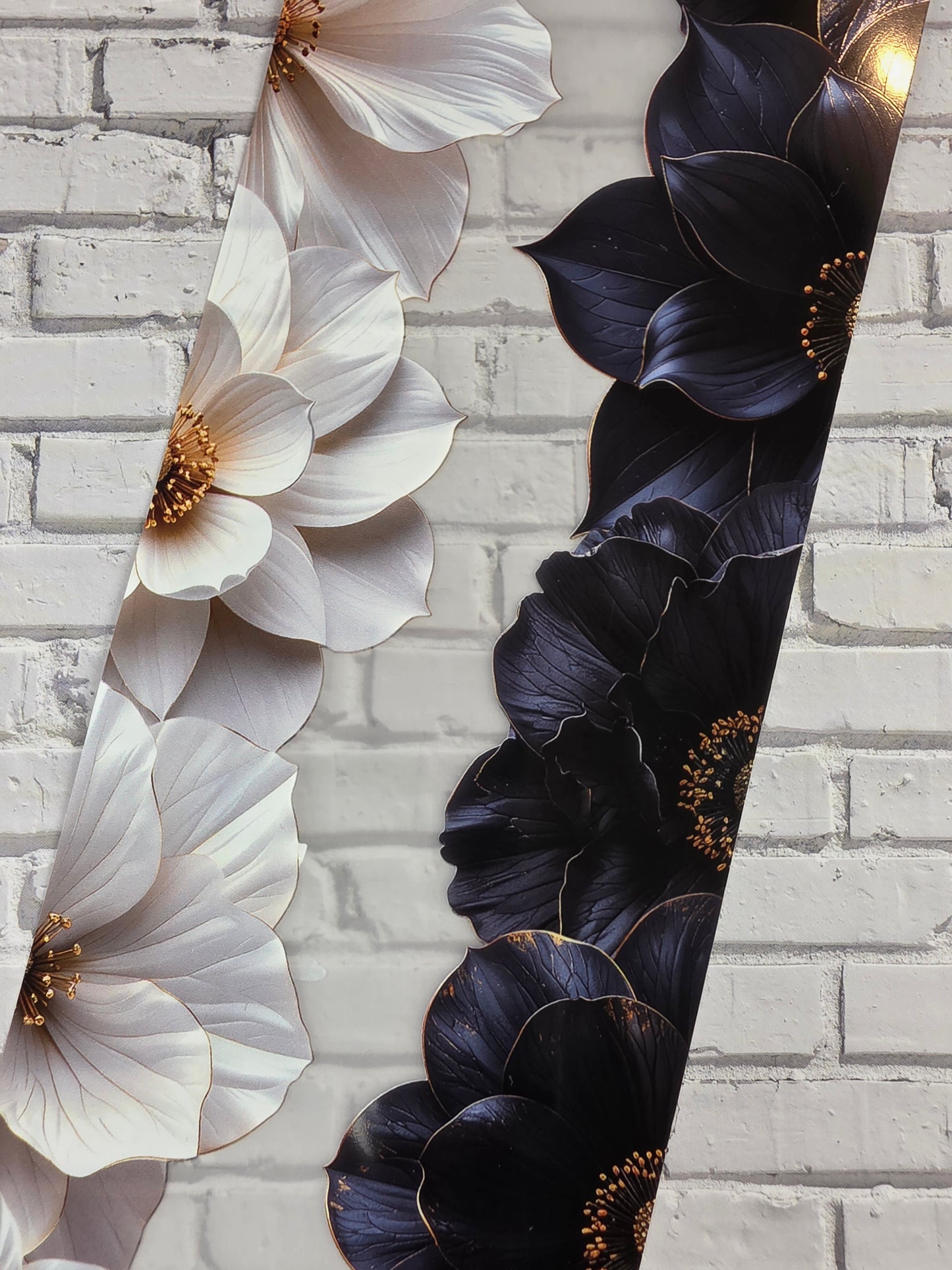 PET Tape Stickerband Blumen / Flower border black & white 7cm x 1,50m