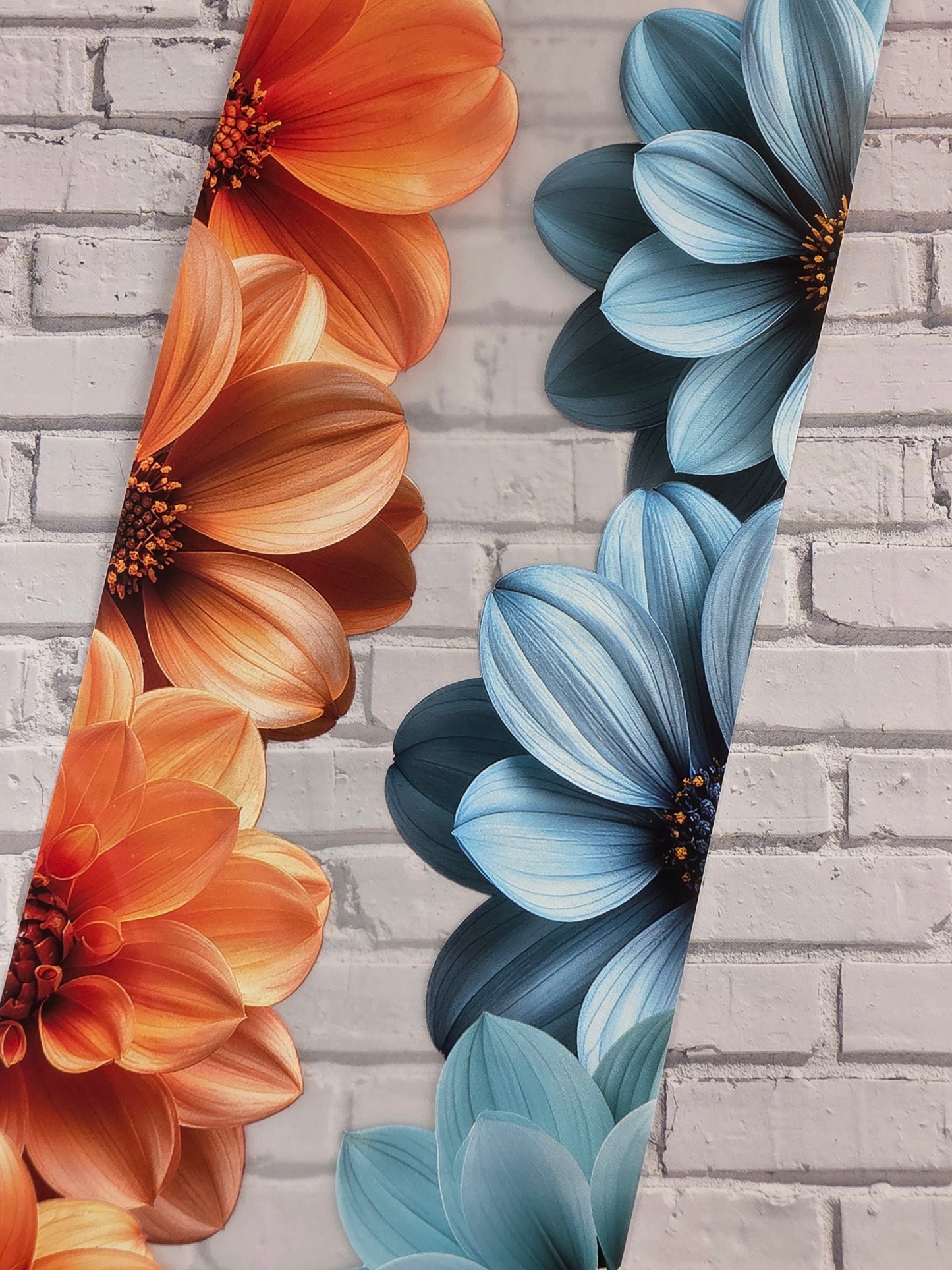 PET Tape Stickerband Blumen / Flower border orange & turquoise 7cm x 1,50m