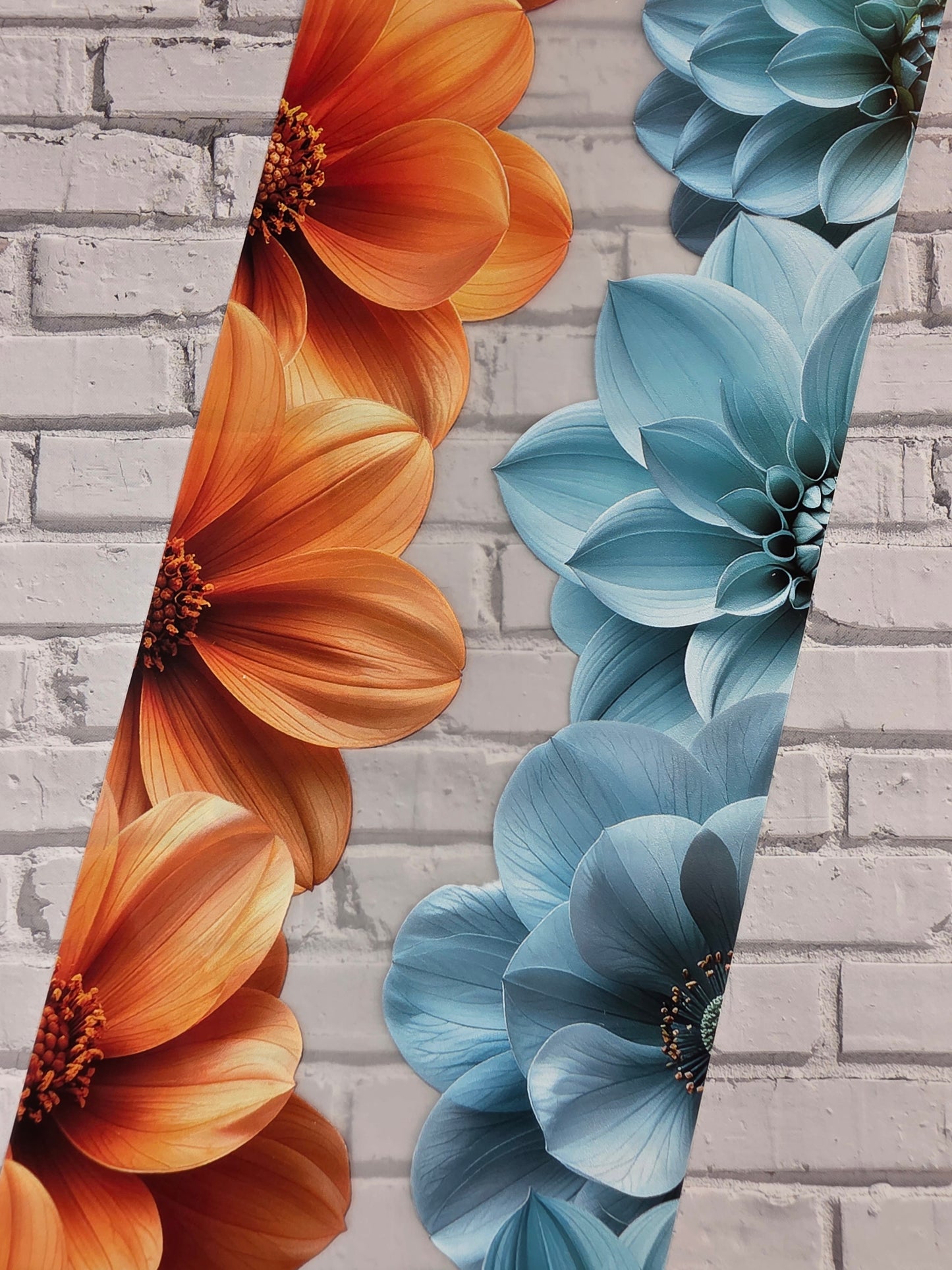 PET Tape Stickerband Blumen / Flower border orange & turquoise 7cm x 1,50m