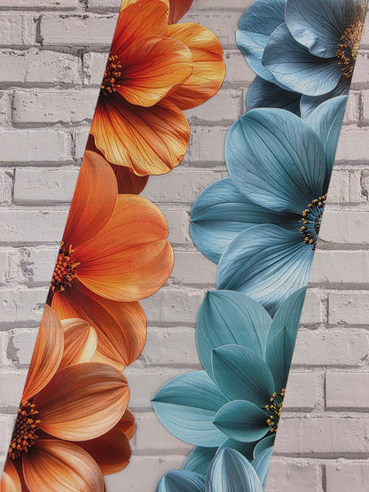 PET Tape Stickerband Blumen / Flower border orange & turquoise 7cm x 1,50m