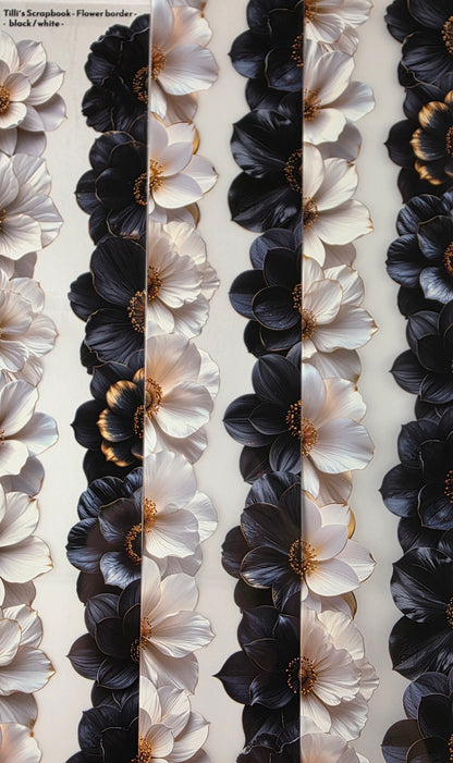 PET Tape Stickerband Blumen / Flower border black & white 7cm x 1,50m