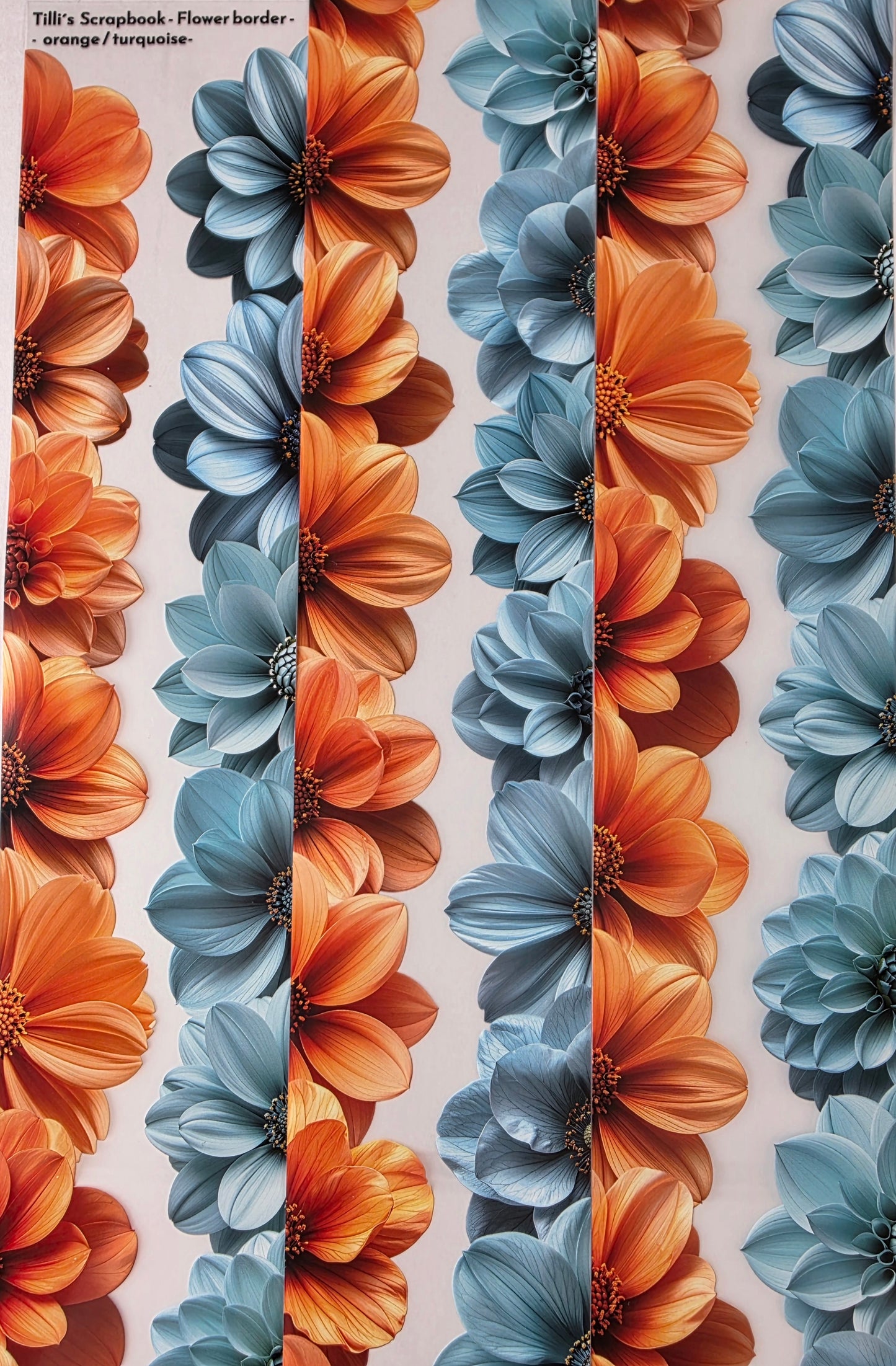 PET Tape Stickerband Blumen / Flower border orange & turquoise 7cm x 1,50m