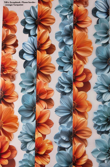 PET Tape Stickerband Blumen / Flower border orange & turquoise 7cm x 1,50m
