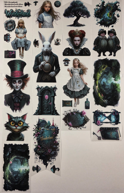 PET Tape Stickerband Wunderland mit Alice 7cm x 1,50m