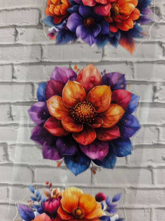 PET Tape 3D PRE-Cut Stickerband Flowers fire & crystal 7cm x 1,50m