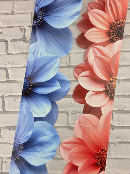 PET Tape Stickerband Flower border sky blue/coral 7cm x 1,50m