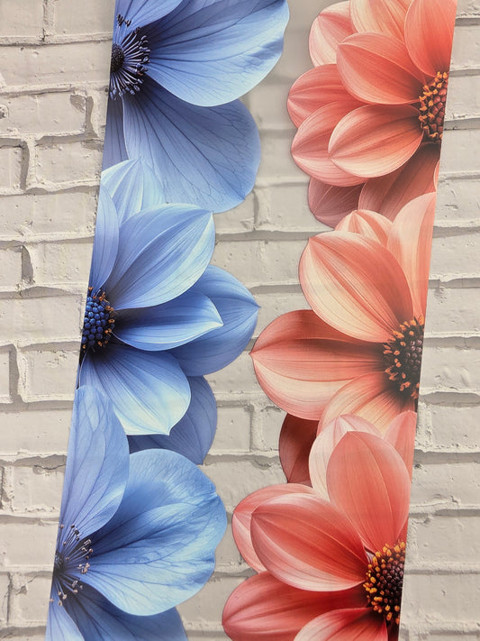 PET Tape Stickerband Flower border sky blue/coral 7cm x 1,50m