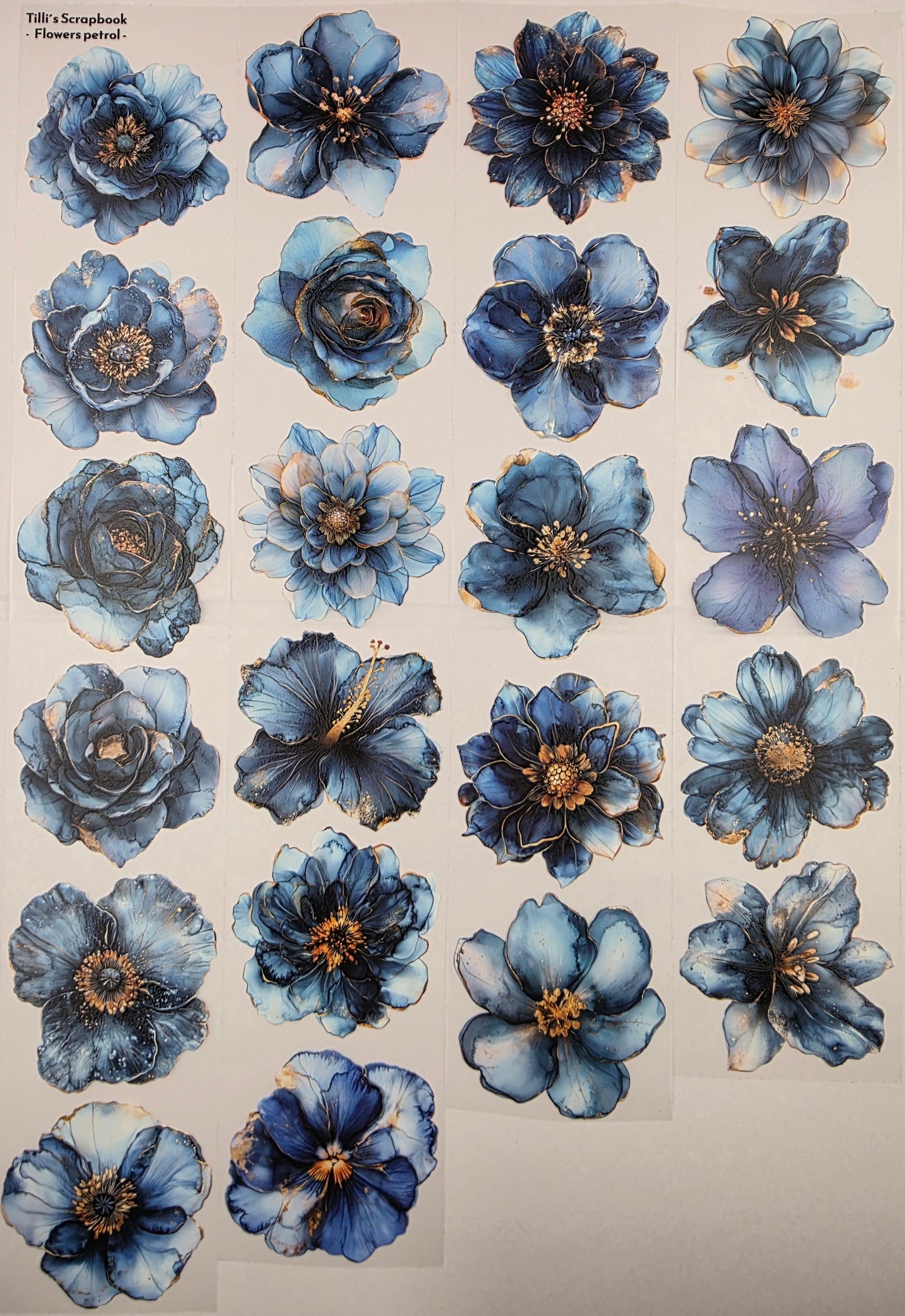 PET Tape 3D Stickerband Flowers petrol 7cm x 1,50m