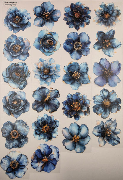 PET Tape 3D Stickerband Flowers petrol 7cm x 1,50m