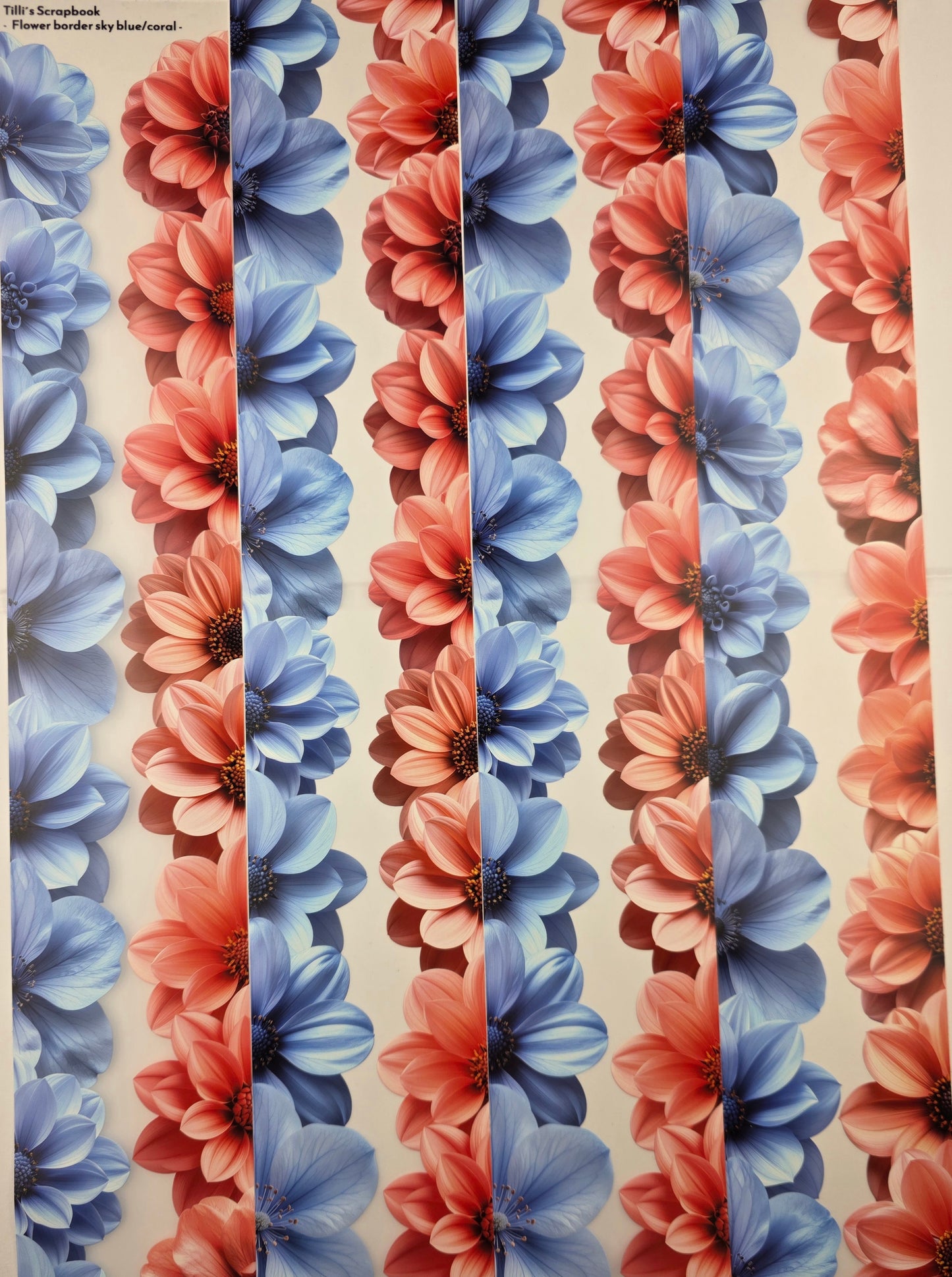 PET Tape Stickerband Flower border sky blue/coral 7cm x 1,50m