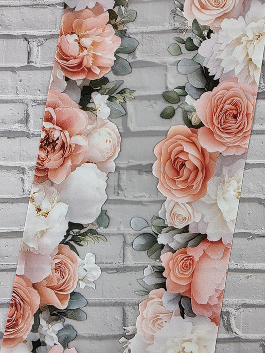 PET Tape 3D Stickerband Flower border peach/white 7cm x 1,50m