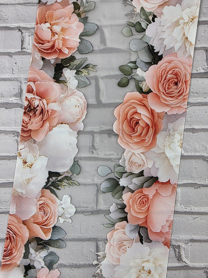 PET Tape 3D Stickerband Flower border peach/white 7cm x 1,50m