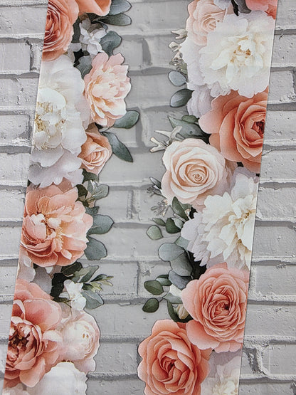 PET Tape 3D Stickerband Flower border peach/white 7cm x 1,50m