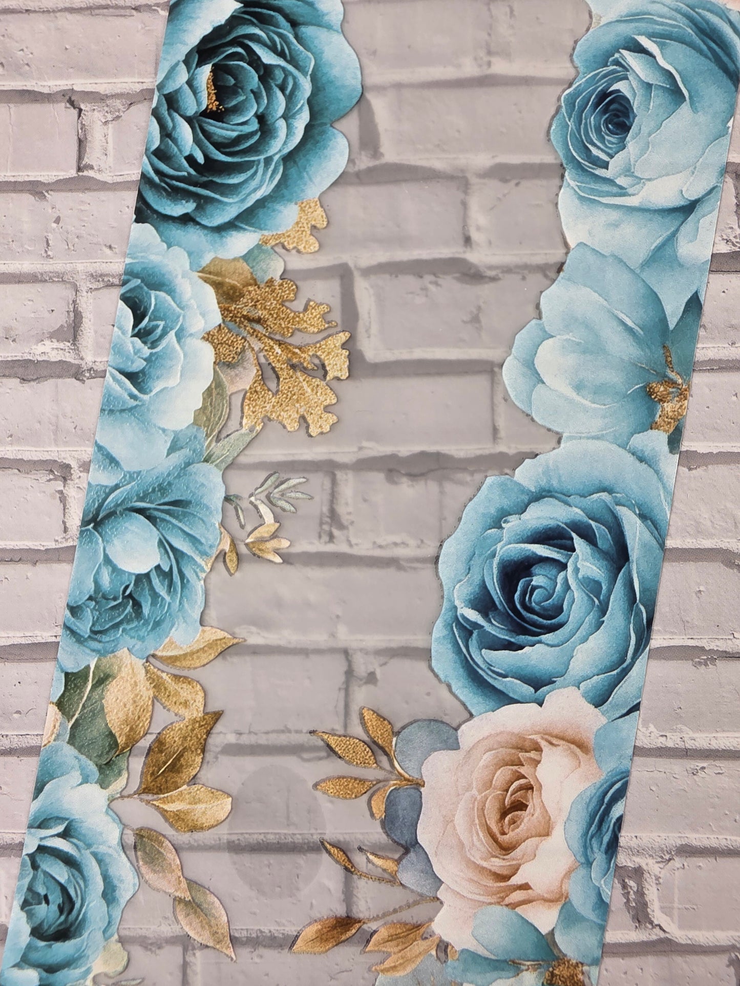 PET Tape 3D Stickerband Flower border turquoise/gold 7cm x 1,50m