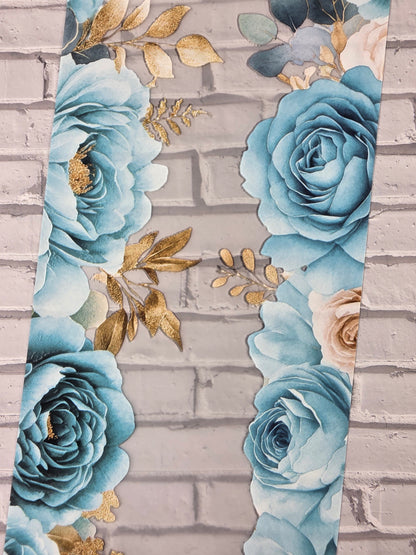 PET Tape 3D Stickerband Flower border turquoise/gold 7cm x 1,50m