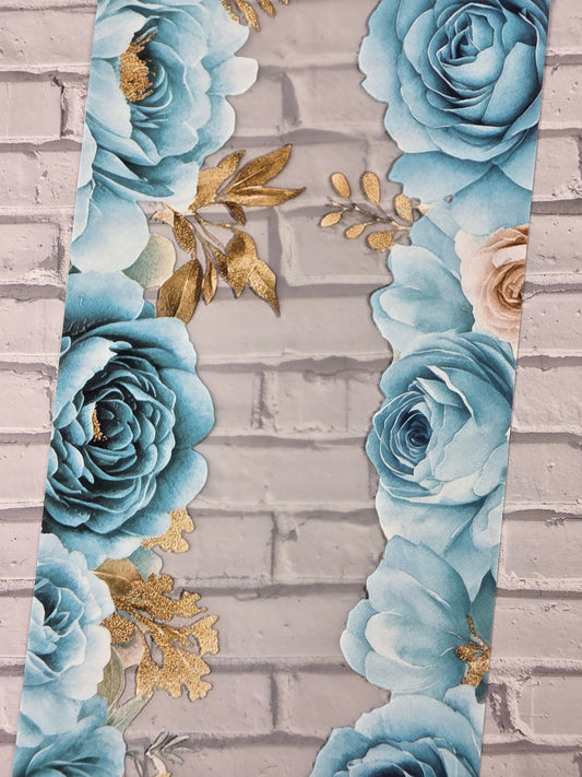 PET Tape 3D Stickerband Flower border turquoise/gold 7cm x 1,50m