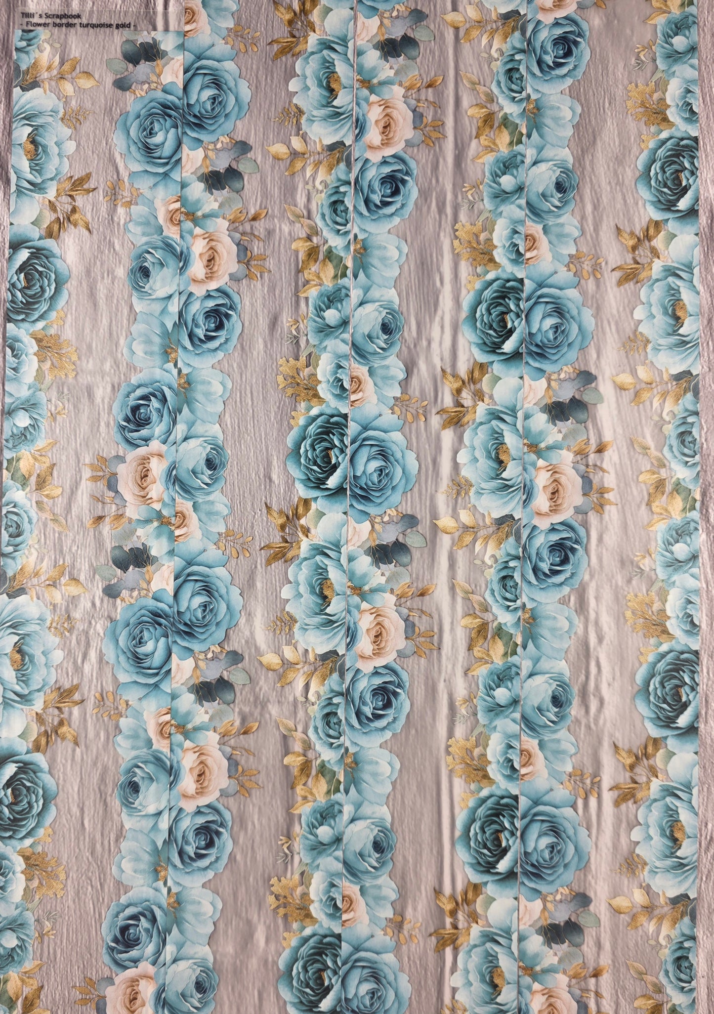 PET Tape 3D Stickerband Flower border turquoise/gold 7cm x 1,50m